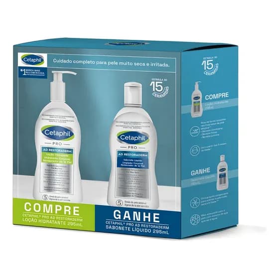 Kit Cetaphil PRO AD Restoraderm - Loção Hidratante 295ml + Sabonete Líquido 295ml | Limpeza Profunda | Corporal e Facial | Pele Muito Seca e Irritada | Pele Atópica | Efeito Calmante | Hipoalergênico