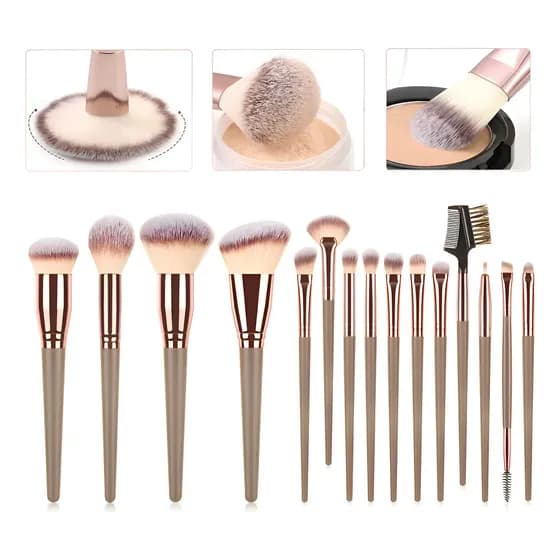 Pincel Maquiagem Profissionais Multifuncional Macio 15pcs Ouro/rosa